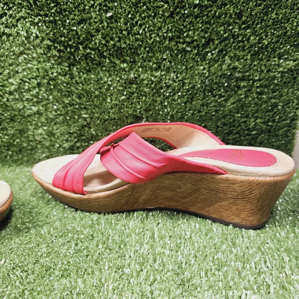 Dansko Neve Criss Cross Red Corral Leather Wedge Sandals Womens Size EU‎ 39 US 9